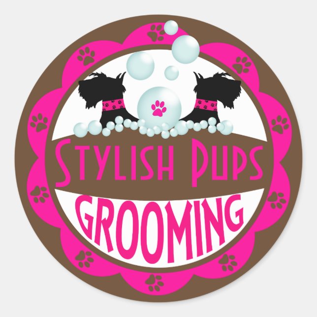 Das Logo "Dog Grooming" wird individuell mit Ihrem Runder Aufkleber (Vorderseite)