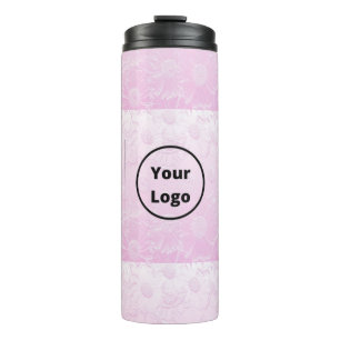Das Logo ist in Rosa eingeprägt Thermosbecher