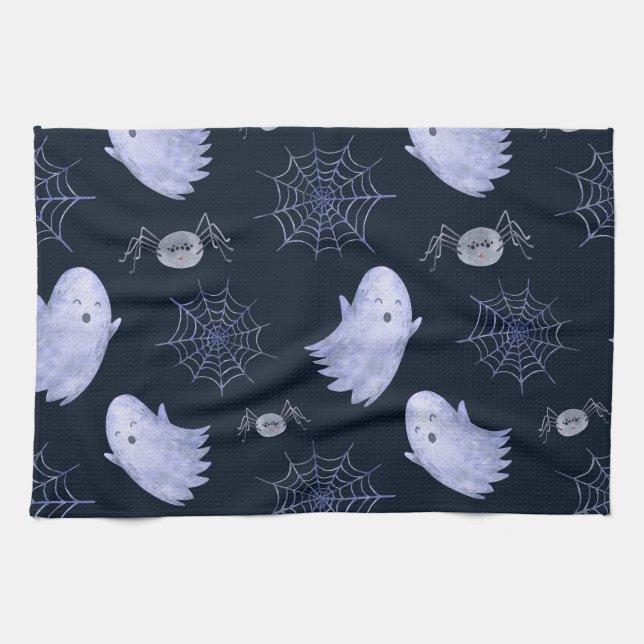 Das lustige Ghost Spider Halloween Muster. Geschirrtuch (Horizontal)