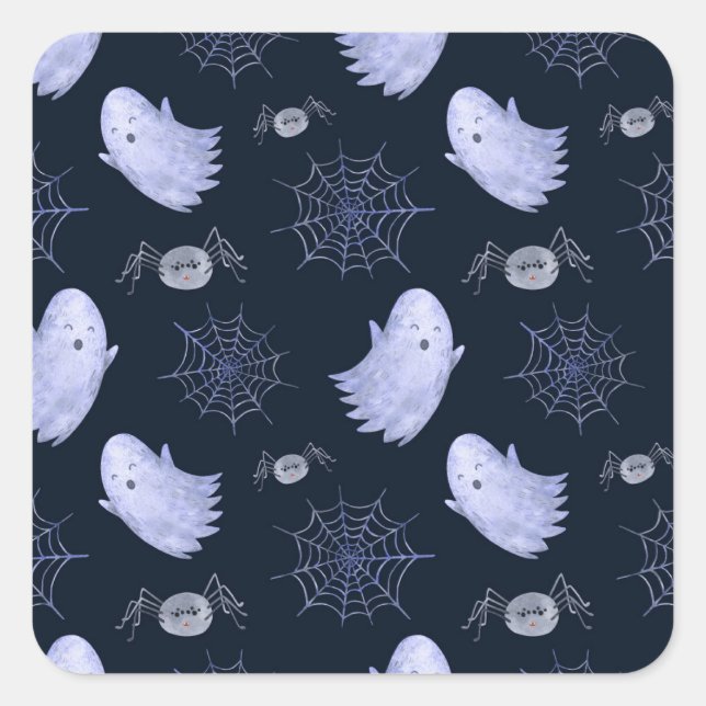 Das lustige Ghost Spider Halloween Muster. Quadratischer Aufkleber (Vorderseite)