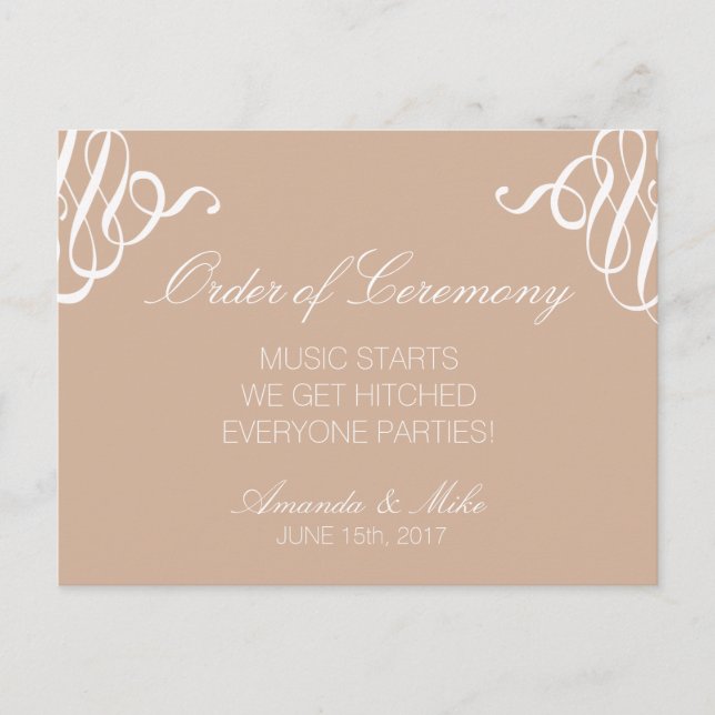 Das lustige und einfache Hochzeitsprogramm Postkarte (Vorderseite)