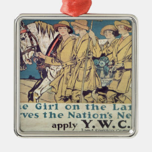 Das Mädchen auf dem Land dient der Nation Silbernes Ornament