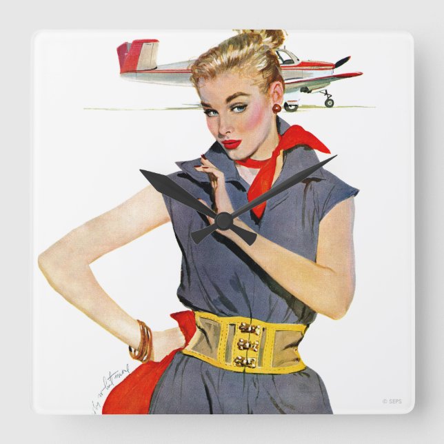 Das Mädchen, das Flugzeuge gestohlen hat Quadratische Wanduhr (Vorderseite)