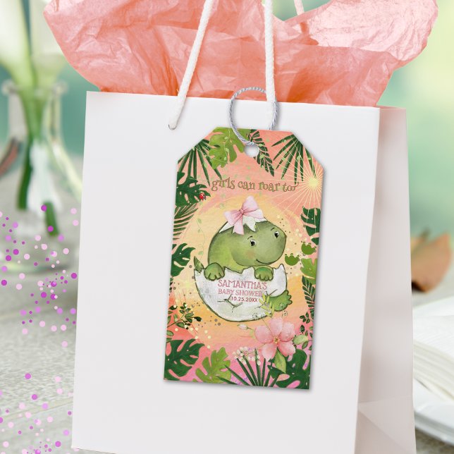 Das Mädchen kann auch rauchen! Dinosaurier Pink Wa Geschenkanhänger (Girl Can Roar Too! Dinosaur Pink Watercolor Gift Tags)