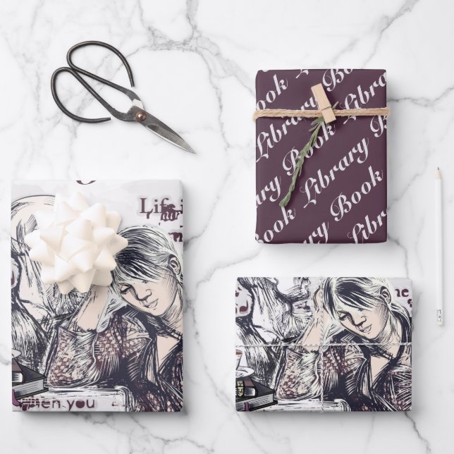 Das Mädchen liest ein Buch Geschenkpapier Set (Vorderseite)