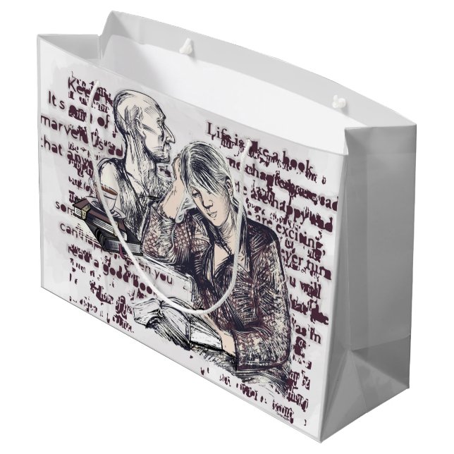 Das Mädchen liest ein Buch Große Geschenktüte (Rückseite Schrägansicht)