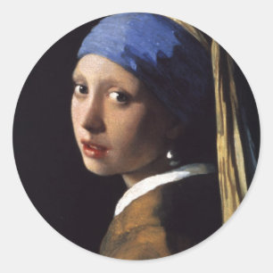 Das Mädchen mit der Perle von Vermeer Runder Aufkleber