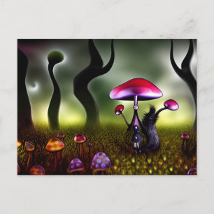 Das Mädchen mit der riesigen Pilzfantasiekarte Postkarte