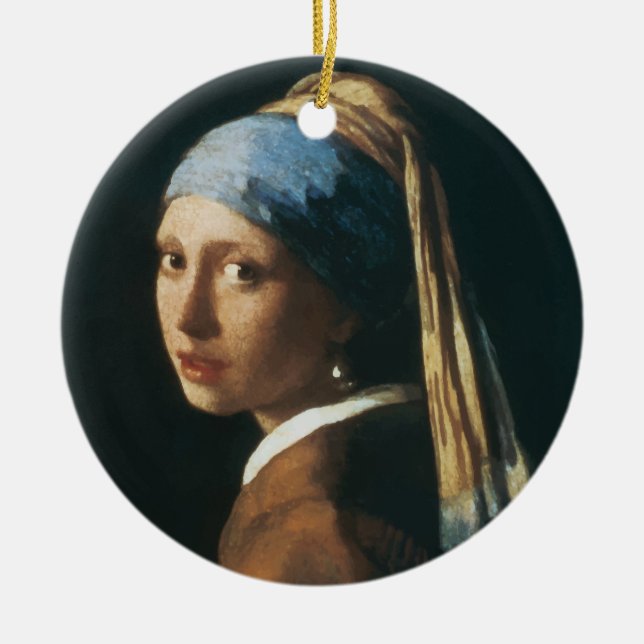 Das Mädchen mit einem Perlen-Ohrring Keramik Ornament (Vorne)