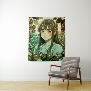 Das Mädchen mit Kirschfrüchten - Moderne Illustrat Wandteppich