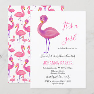 Das Mädchen   Pink Flamingo   Babyparty Einladung
