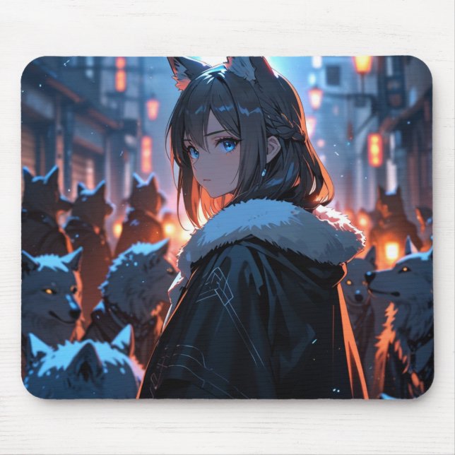 Das Mädchen und ihr Wolf Pack Mousepad (Vorne)