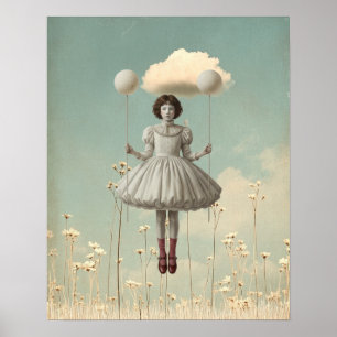 Das Mädchen und ihre Wolke Surrealistische Bilde Poster