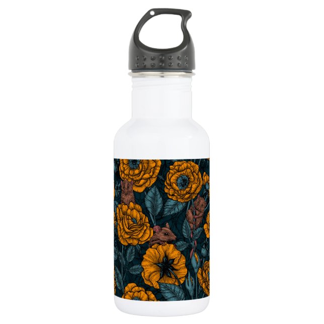 Das Mäuse-Party in Orange und Blau Edelstahlflasche (Vorderseite)