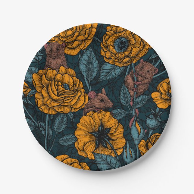 Das Mäuse-Party in Orange und Blau Pappteller (Vorderseite)