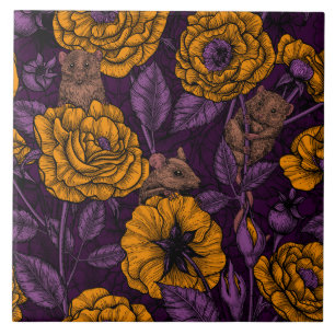 Das Mäuse-Party in Orange und Violett Fliese