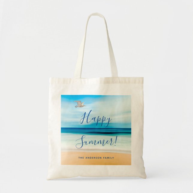 Das Meer am Strand glücklich Sommer Tragetasche (Vorne)