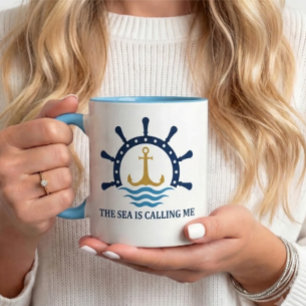 "Das Meer ruft mich" Nautischer Anker & Schiff Tasse