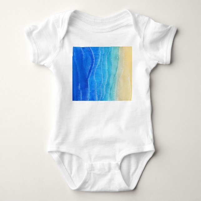 Das Meer und der Strand sind in Aquarellen gehalte Baby Strampler (Vorderseite)