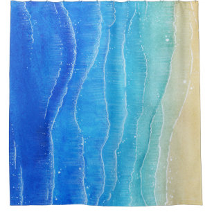 Das Meer und der Strand sind in Aquarellen gehalte Duschvorhang