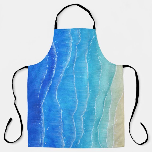Das Meer und der Strand sind in Aquarellen gehalte Schürze (Vorderseite)
