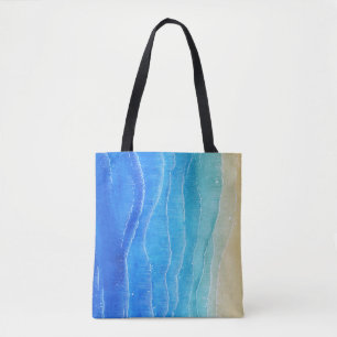Das Meer und der Strand sind in Aquarellen gehalte Tasche