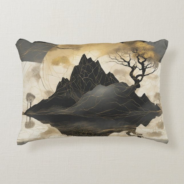 Das misty Mountain Black & Gold Dekokissen (Vorderseite)