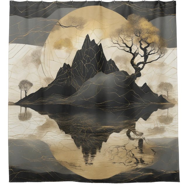 Das misty Mountain Black & Gold Duschvorhang (Vorderseite)