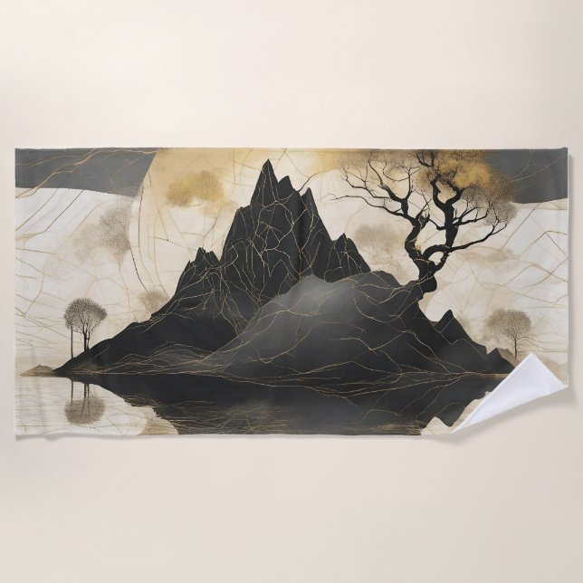 Das misty Mountain Black & Gold Strandtuch (Vorderseite)