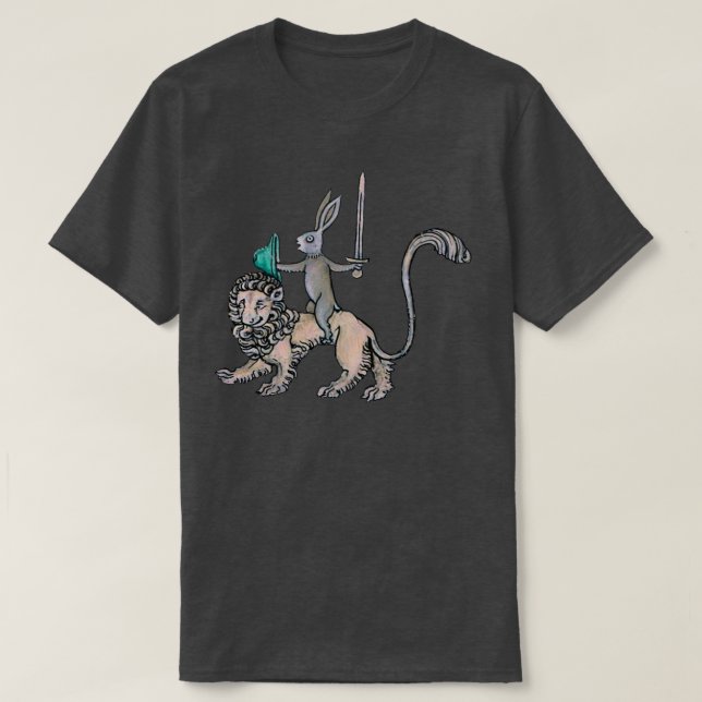 Das mittelalterliche Kaninchen fährt einen Löwen,  T-Shirt (Design vorne)