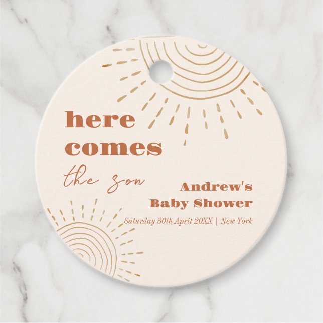 Das moderne Boho kommt hier zur Son Baby Dusche Geschenkanhänger (Vorderseite)