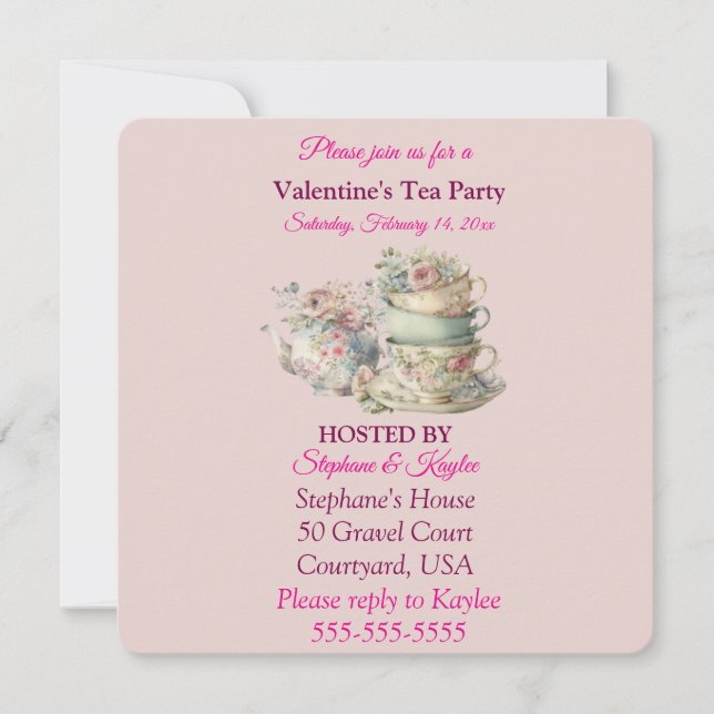 Das moderne Valentinstag Tea Party Einladung (Vorderseite)