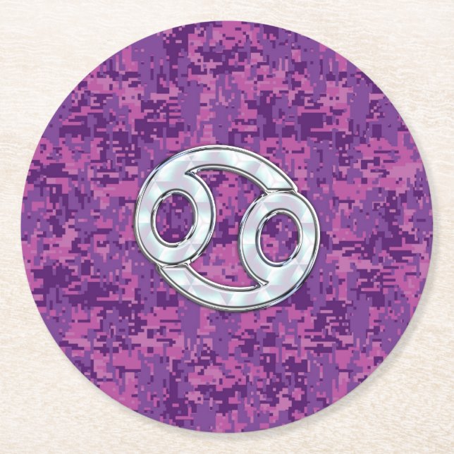 Das moderne Zodiac-Symbol auf der rosa digitalen C Runder Pappuntersetzer (Vorderseite)