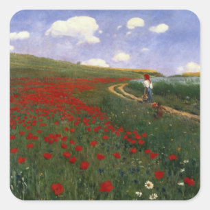 Das Mohnblumen-Feld Quadratischer Aufkleber