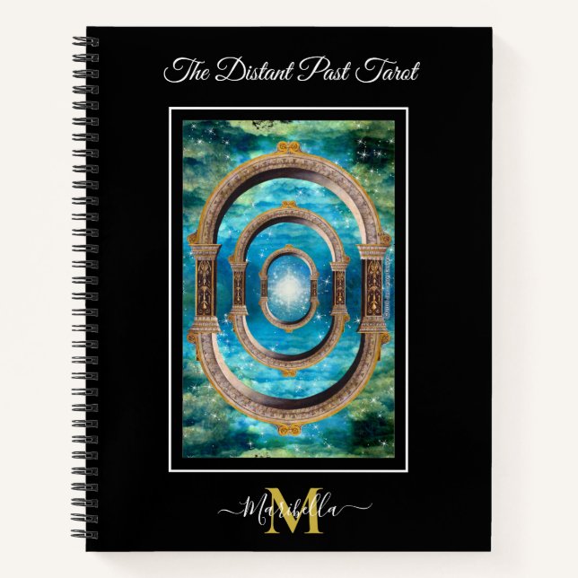 Das Monogramm der abgelaufenen Tarot-Deck-Karte im Notizbuch (Vorderseite)