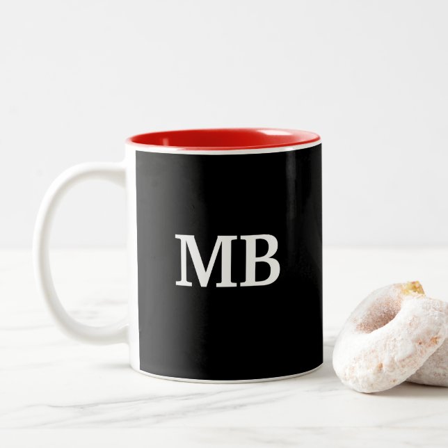 Das Monogramm-moderner Entwurf der Männer Zweifarbige Tasse (Mit Donut)