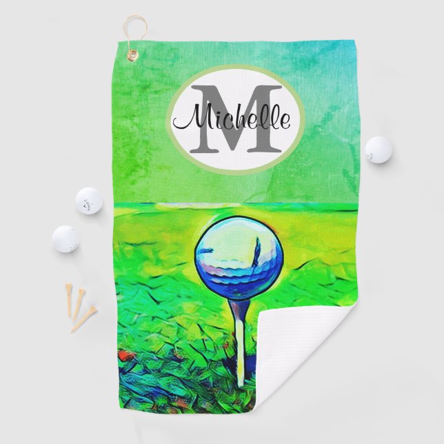 Das Monogramm-Namen-T-Shirt der Frauen buntes weg Golfhandtuch (Insitu)