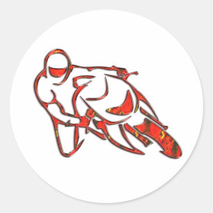 Das Motorrad-Logo, das in Kurven-Rot sich lehnt, Runder Aufkleber