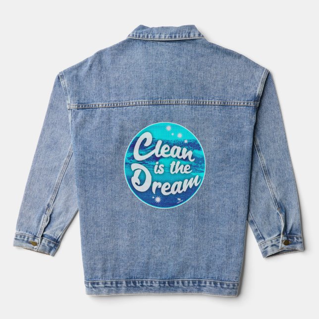 Das Motto "Sauberer Traum am Strand - Grünes Leben Jeansjacke (Rückseite)