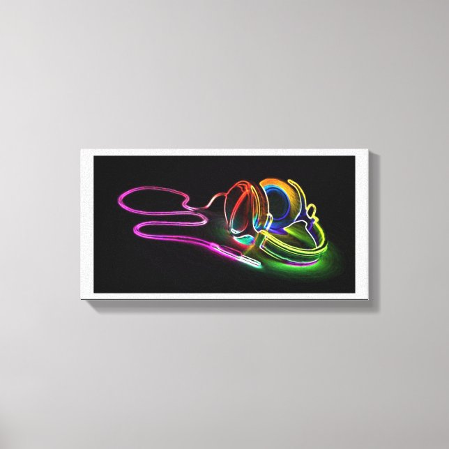 Das Music Bright Neon Headphone Leinwanddruck (Vorderseite)