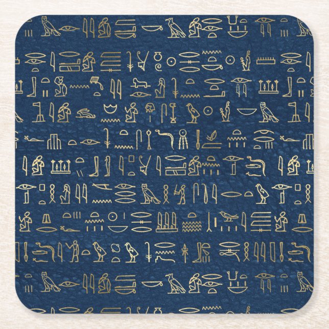 Das Muster der ägyptischen Hieroglyphen aus Gold u Rechteckiger Pappuntersetzer (Vorderseite)