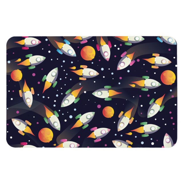 Das Muster der Retro Space Rockets. Magnet (Horizontal)