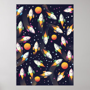 Das Muster der Retro Space Rockets. Poster