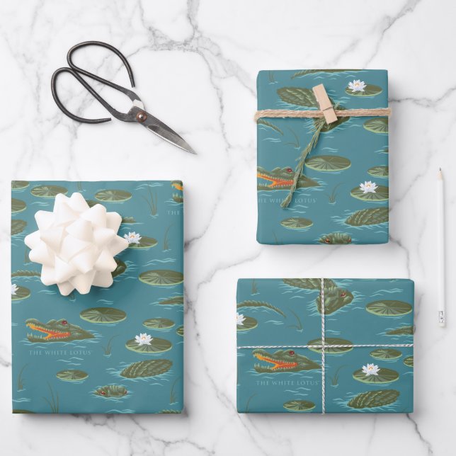 Das Muster des weißen Lotus Alligator Geschenkpapier Set (Vorderseite)