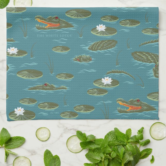 Das Muster des weißen Lotus Alligator Geschirrtuch (Gefaltet)
