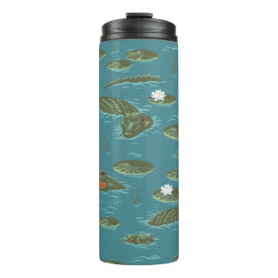 Das Muster des weißen Lotus Alligator Thermosbecher