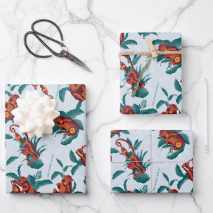 Das Muster des weißen Lotus spielt für die Affen Geschenkpapier Set