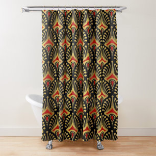 Das Muster Gold und Rot Art Deco Duschvorhang