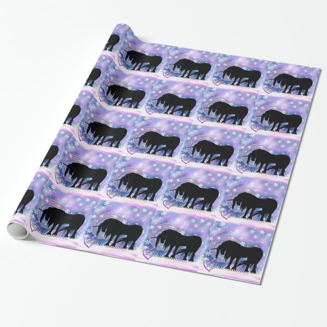 Das mystische Schwarze Einhorn (Lass es schneien) Geschenkpapier (Ungerollt)