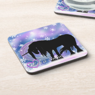 Das mystische Schwarze Einhorn (Lass es schneien) Getränkeuntersetzer